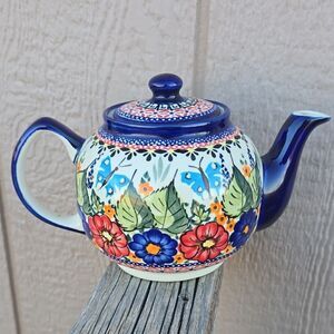 Signed UNIKAT Boleslawiec Polish Pottery Teapot – Floral Butterfly ART-149
